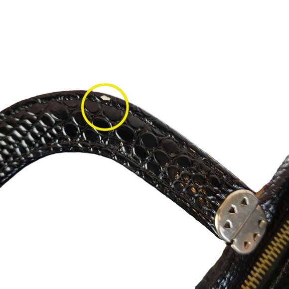 Vintage 80s Leather Satchel Bag Handle Large Purse Handbag Women Black Red Snake - Picture 6 of 16